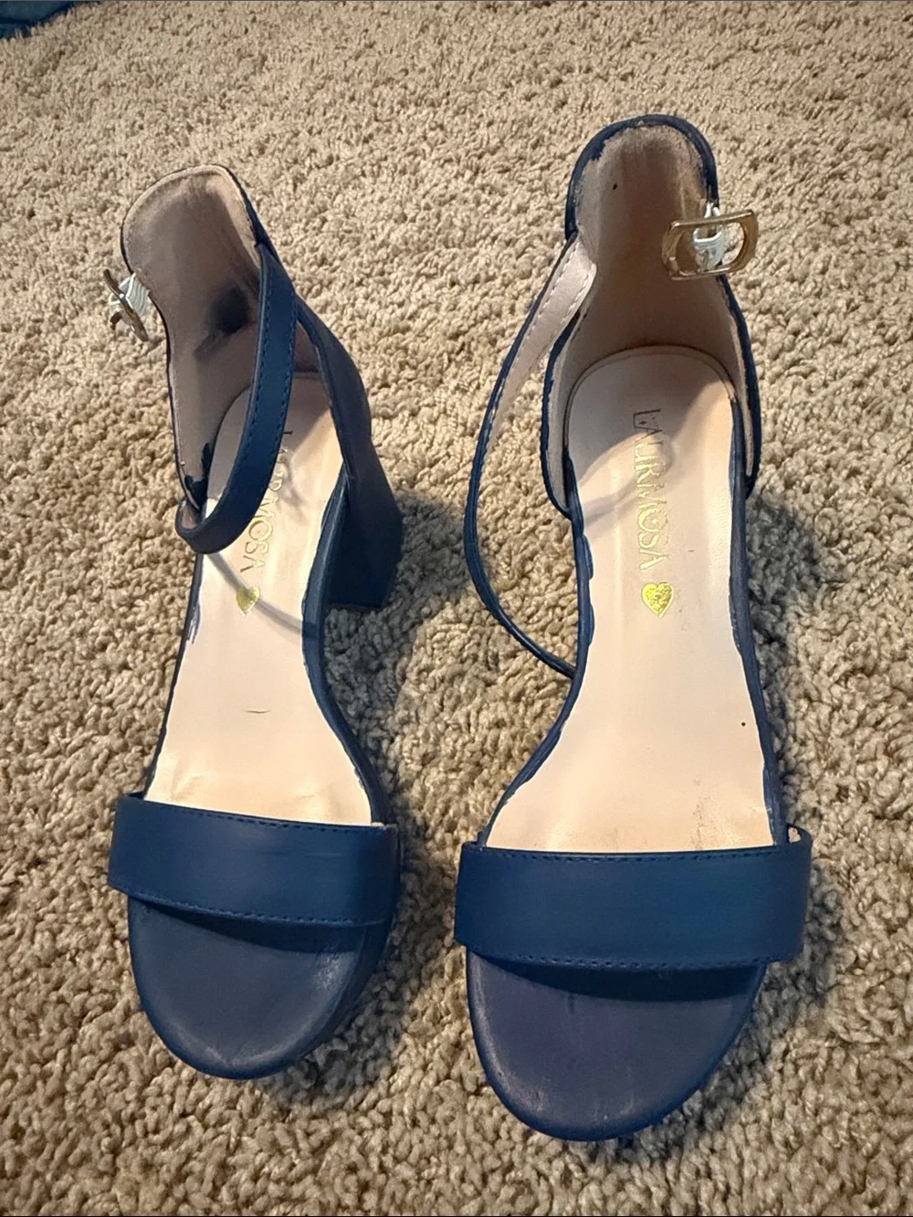Girls' Navy Block Heel Sandals with Ankle Strap